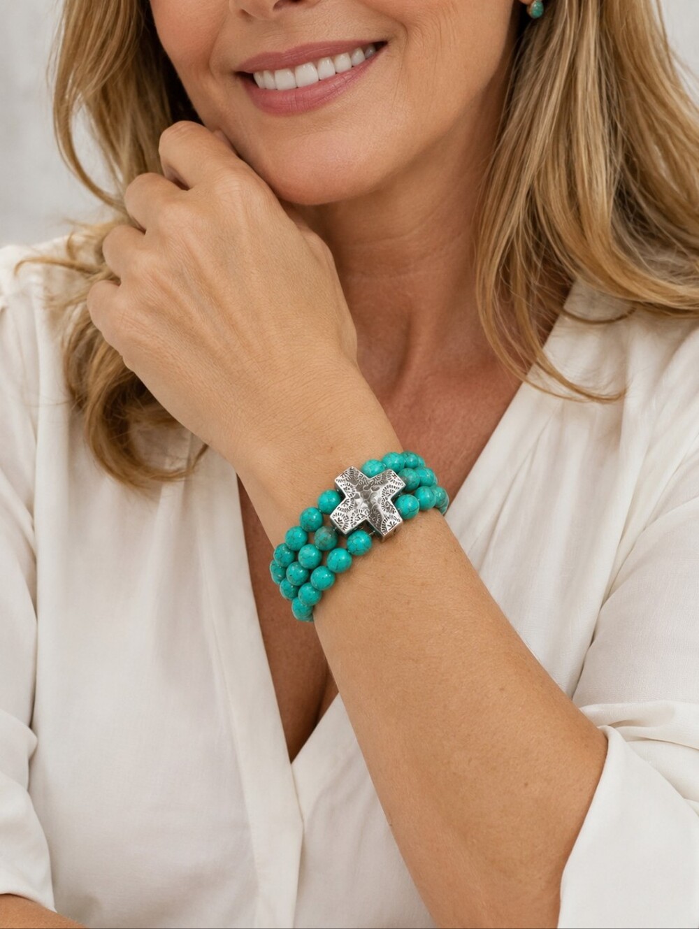 Silpada 925 Sterling Silver Triple Strand Turquoise Beaded Bracelet. - Picture 8 of 8
